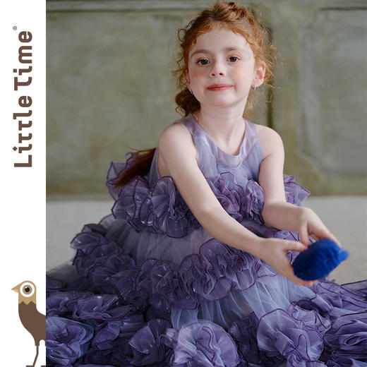 littletime女童紫色网纱蛋糕裙重工花边紫霞公主风蓬蓬礼服裙 商品图2
