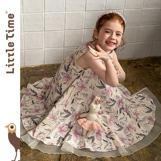 littletime26春夏女童韩国波西米亚风碎花连衣裙粉色复古田园长裙 商品图1