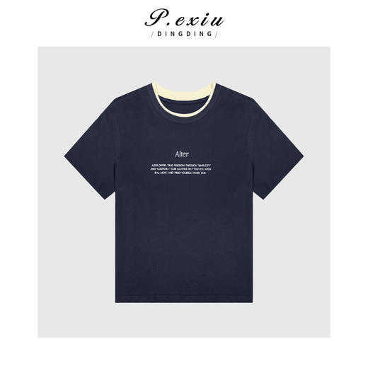 03-2潘依绣丁丁宠粉经典撞色可翻遍字母T恤Q89121 商品图0