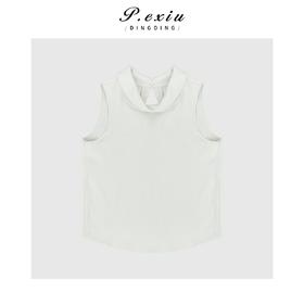 03-2潘依绣丁丁宠粉精致时髦减龄翻领无袖上衣Q5361