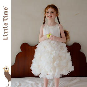 littletime26春夏女童公主婚纱挂脖网纱连衣裙白色立体花朵蛋糕裙