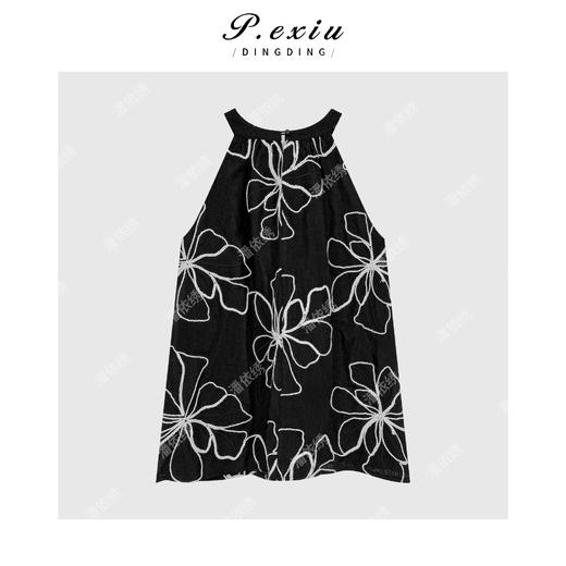 03-2潘依绣丁丁宠粉亚麻人丝度假风重工刺绣圆领挂脖上衣H2526 商品图1