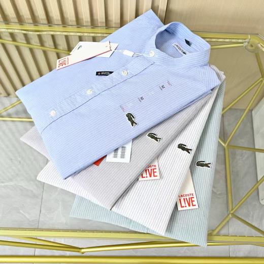 饿鱼2026男士春季条纹立领纯棉休闲长袖衬衫 商品图1