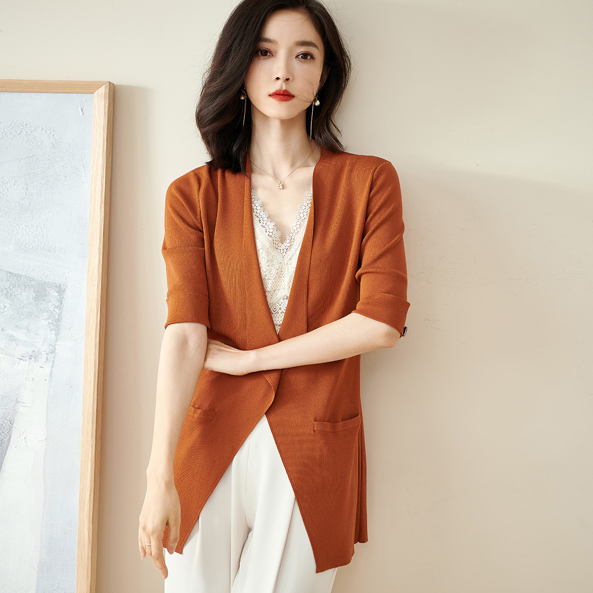 剩S/M/L 米思阳2025夏季新款知性优雅轻熟风针织开衫修身七分袖外套女1720