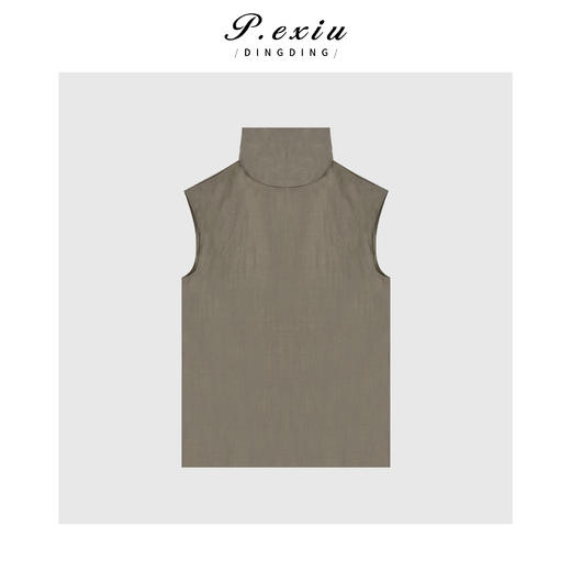 03-2潘依绣丁丁宠粉复古松弛感后拉链立领无袖背心Q4459 商品图0