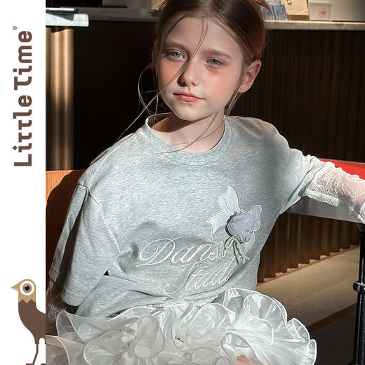 littletime法式甜美风白色蕾丝绣花罩衫女夏长袖显瘦蛋糕T恤 商品图2