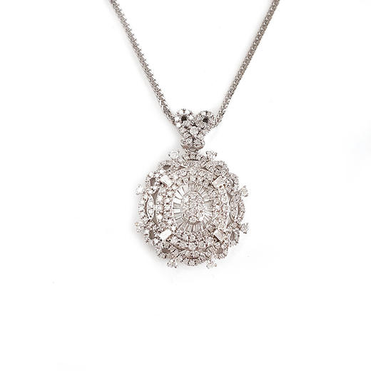 【天然正品】AU750白金经典简约设计师款0.90克拉群镶钻石吊坠项链 链长：45CM（皆取最大值）231225TJ43 商品图0