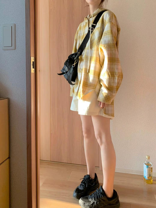 橘子味的春天黄格纹连帽衬衫外套 商品图7