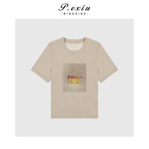 03-2潘依绣丁丁宠粉简约复古印花短袖圆领T恤Q38909 商品图0
