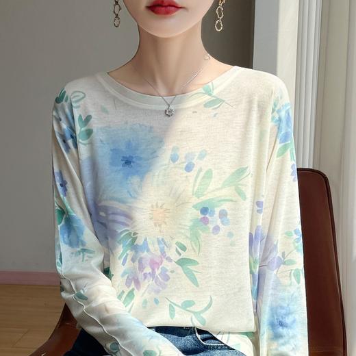 百媚生  宽松圆领渐变扎染T恤防晒薄款上衣R-M121 商品图3