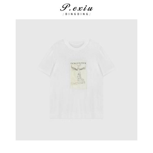 03-2潘依绣丁丁宠粉复古文艺印花图案短袖圆领T恤Q4881 商品图0