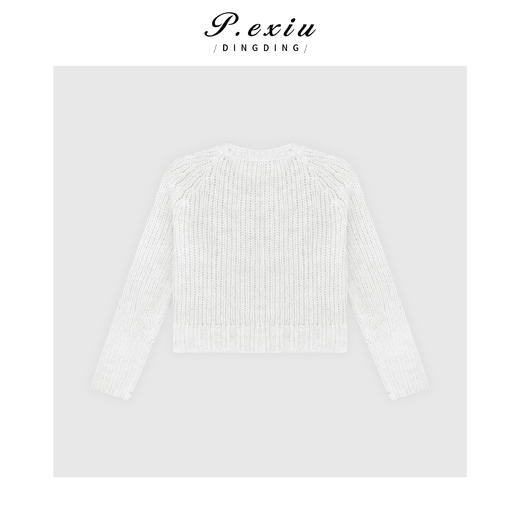 03-2潘依绣丁丁宠粉羊驼毛羊毛软糯绒感镂空圆领针织毛衣 C061 商品图2