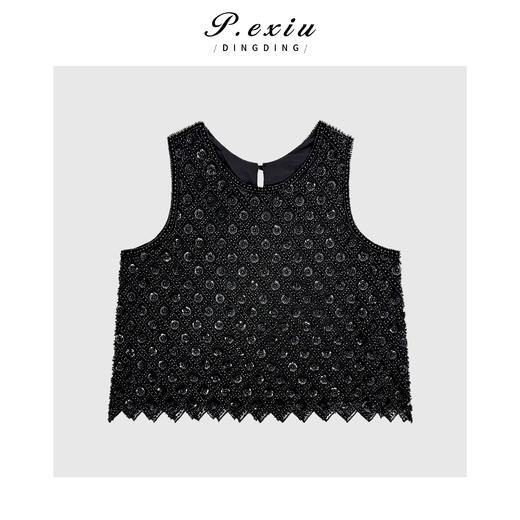03-2潘依绣丁丁宠粉精洋气重工蓝花珠无袖圆领背心Q0654 商品图0