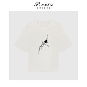 03-2潘依绣丁丁宠粉简约百搭宽松印花刺绣圆领短袖T恤Q9755