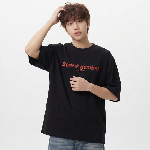 DRONKOO 2026 圆领前撞色后同色字母印花微阔短袖T恤 商品图2