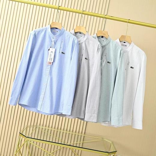 饿鱼2026男士春季条纹立领纯棉休闲长袖衬衫 商品图3