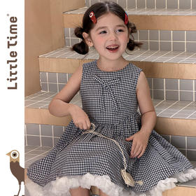 littletime甜美可爱风蝴蝶结格子连衣裙少女花边蛋糕裙显白短裙