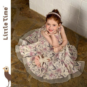 littletime26春夏女童韩国波西米亚风碎花连衣裙粉色复古田园长裙