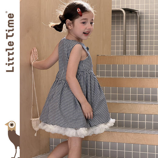 littletime甜美可爱风蝴蝶结格子连衣裙少女花边蛋糕裙显白短裙 商品图2