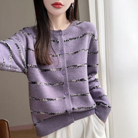 百媚生 小香风条纹薄款针织开衫纽扣毛衣NJR2-2188-37