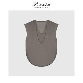 03-2潘依绣丁丁宠粉复古松弛感假两拉条无袖T恤Q5961