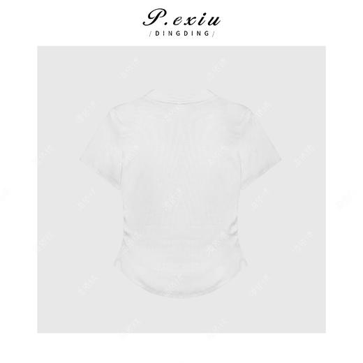 03-2潘依绣丁丁宠粉V领排扣褶皱收腰气质显瘦短袖T恤 Q16710 商品图1