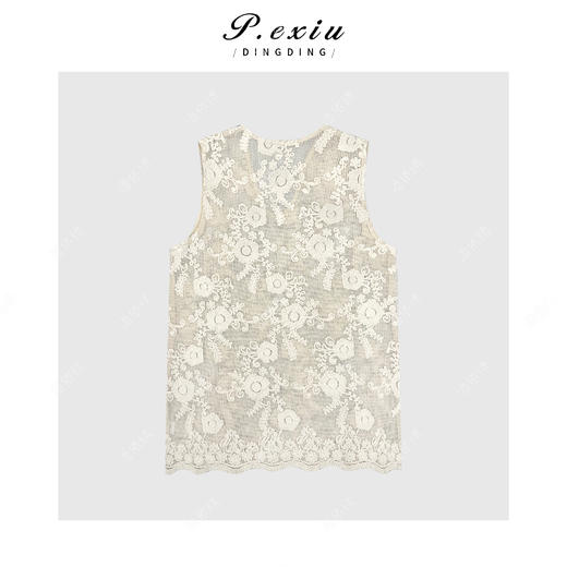 03-2潘依绣丁丁宠粉法式气质刺绣镂空V领背心Q6521 商品图1