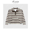 03-2潘依绣丁丁宠粉韩系宽松撞色条纹POLO领长袖针织上衣 M9152 商品缩略图0