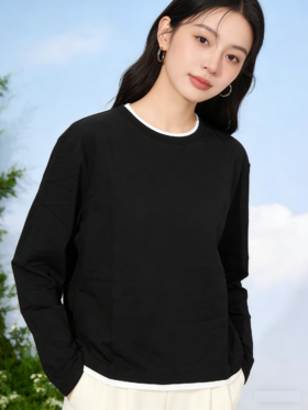 佐丹奴女装26年新款全棉平纹长袖净色T恤衫05326207