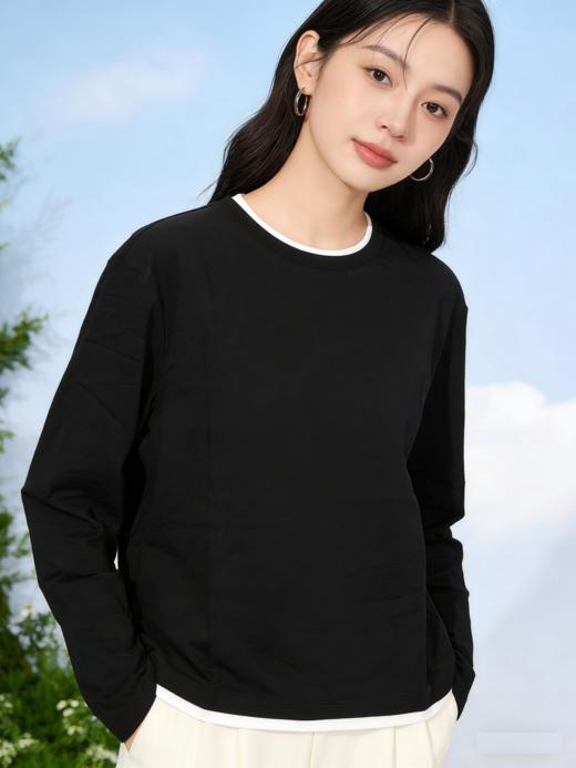 佐丹奴女装26年新款全棉平纹长袖净色T恤衫05326207 商品图0