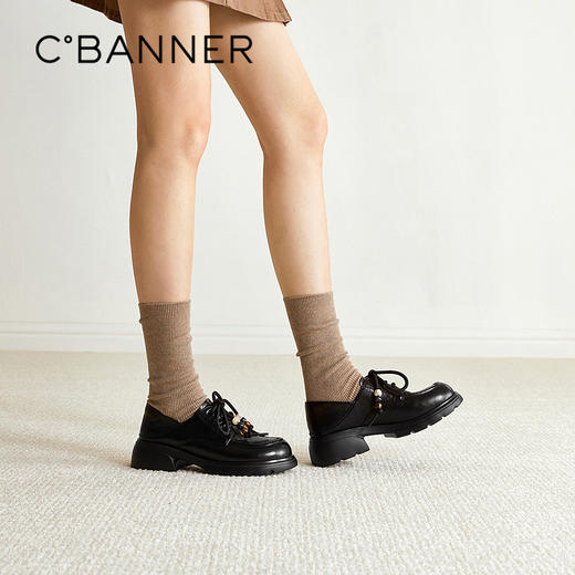 千百度串珠系绳厚底乐福鞋女2026春季新款JK小皮鞋增高深口单鞋A26158112 商品图0