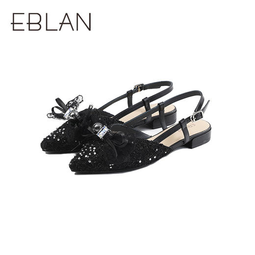 伊伴2026夏季显瘦尖头重工少女装饰低跟穆勒拖B26211512 商品图4