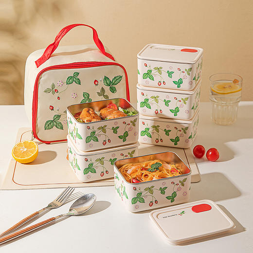 摩登主妇樱桃不锈钢保温饭盒上班族小学生专用微波炉加热儿童便当餐盒 商品图4