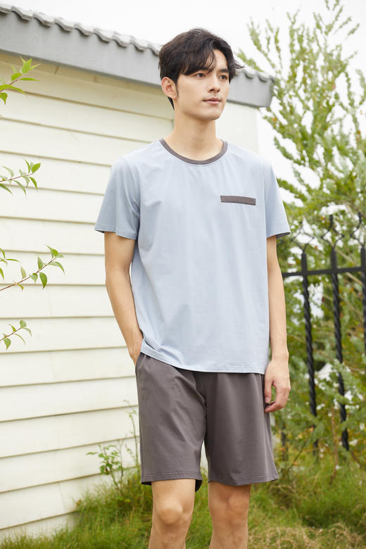 【79元限时秒杀】【秀黛】男圆领简约撞色口袋套装男士夏季睡衣家居服L2550019T【门店同款】【如遇缺货自动退款，介意勿拍】 商品图1