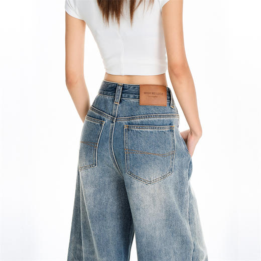 馥迦显瘦复古阔腿牛仔裤 商品图5