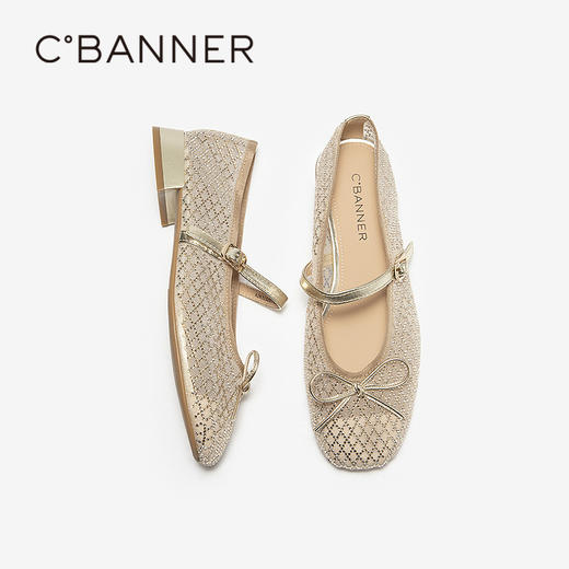 千百度渔网编织玛丽珍鞋女2026夏季新款透气蝴蝶结透气镂空凉鞋A26325201 商品图4