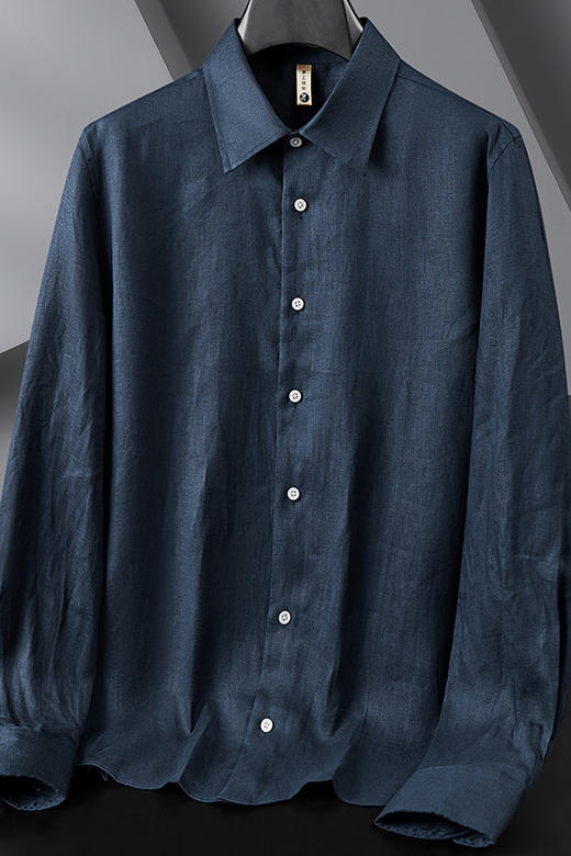 【DG】大依优型大码男装春季长袖翻领衬衫亚麻商务休闲舒适上衣T恤 商品图5