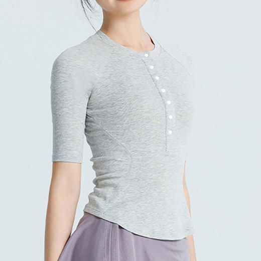 跃牌【周游世界】亨利领半袖T恤修身短款健身运动普拉提上衣TP1031 商品图4