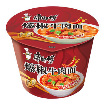 康师傅 方便面 经典爆椒牛肉桶面108g*12 泡面整箱速食 方便食品 /粮油调味 /方便食品 /方便面 商品图2