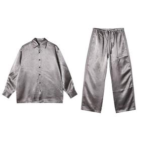 SDSA男装2026新款高贵轻奢时尚纯色慵懒风垂感宽松衬衫阔腿裤套装