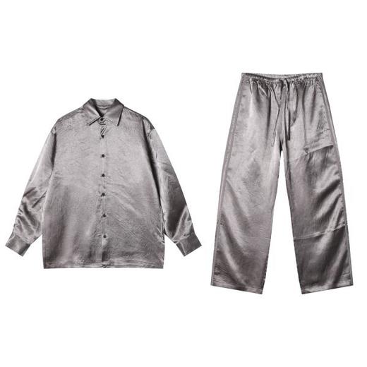 SDSA男装2026新款高贵轻奢时尚纯色慵懒风垂感宽松衬衫阔腿裤套装 商品图0