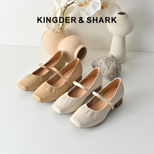 经典鲨2026年春专柜新品羊皮革复古方头低跟舒适通勤单鞋女KW57-617061 商品图0