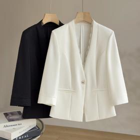 「自」全新升级【铂金会员468/天猫629/差价161】(14217)洛诗琳气质蕾丝花边V领西装2026年春季高级感七分袖外套女