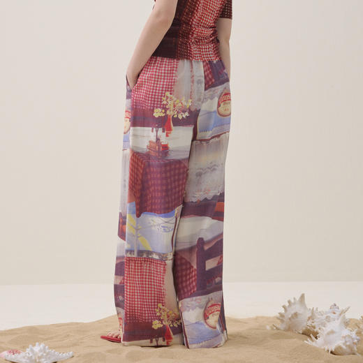 谜底花色阔腿裤长裤2026夏季新品吊坠抽绳度假休闲裤女262MK0634 商品图2