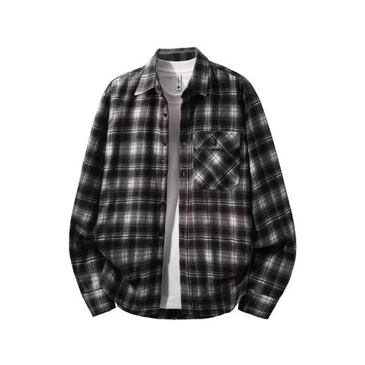 重磅法兰绒彩格口袋衬衫美式复古格子中性简约衬衫休闲廓形百搭男女外套 商品图4