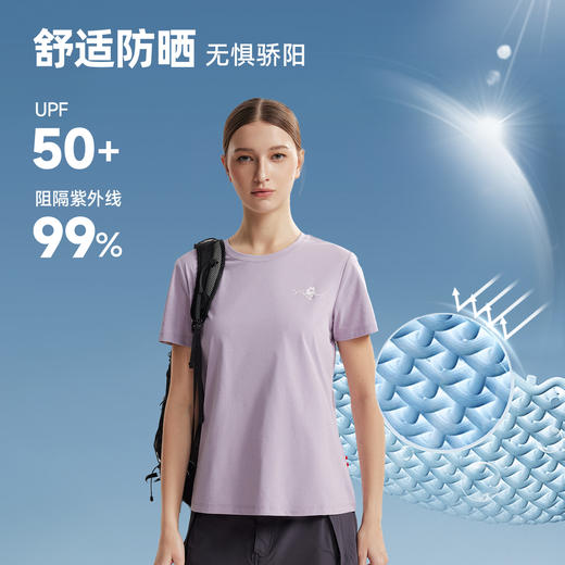 诺诗兰 向岳II女式圆领短袖T恤  科技防晒阻隔UVA/UVB多波段紫外线，99%防护力，吸湿速干面料保持清爽不粘腻，户外出行更安心舒适。NTSGT2324E 商品图1