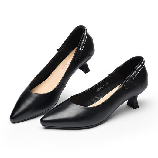 通勤风尖头一字带玛丽珍鞋女中跟水钻气质百搭舒适单鞋X6C153-21 商品图3