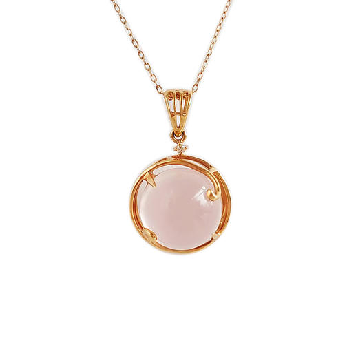 【天然正品】中国黄金AU750黄金镶钻镶天然7.544克拉蛋面星光芙蓉石吊坠项链280226NJT18 商品图0