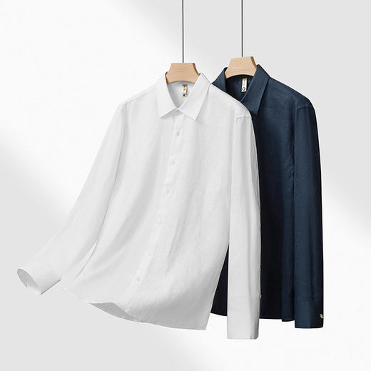 【DG】【亚麻】大依优型大码男装春季长袖翻领衬衫亚麻商务休闲百搭上衣T恤 商品图1