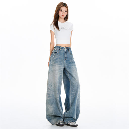 馥迦显瘦复古阔腿牛仔裤 商品图7